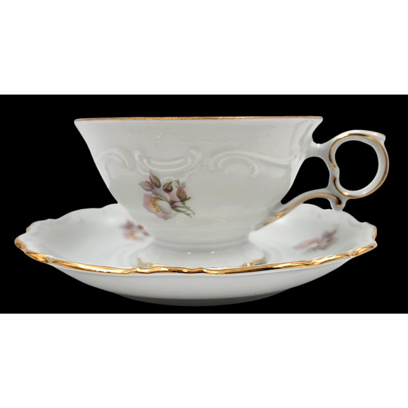 Schumann Arzberg Briar Rose Cup & Saucer Set Bavaria Germany Gold Trim 1950s - Picture 11 of 11